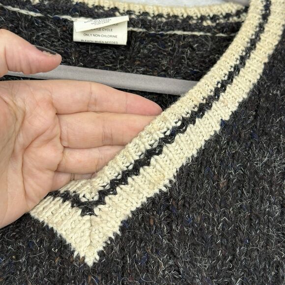 Vtg 90s Old Navy Wool Sweater Mens XL Gray Cable Knit Fisherman Chunky Grandpa - Picture 3 of 11